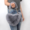 Everful Heart Shaped Faux Fur Handbag With Metal Chain Pom Pom Crossbody Bag