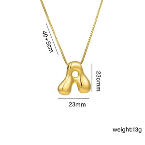 Everful Balloon Bubble Initial Letter Pendant Necklace Titanium Steel Gold Plated Box Chain