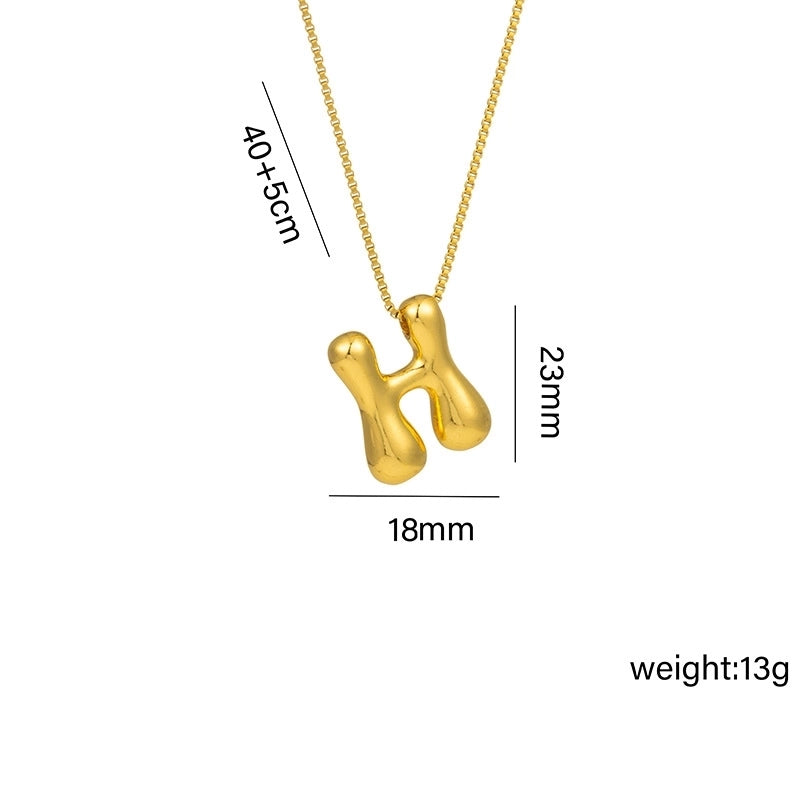 Everful Balloon Bubble Initial Letter Pendant Necklace Titanium Steel Gold Plated Box Chain
