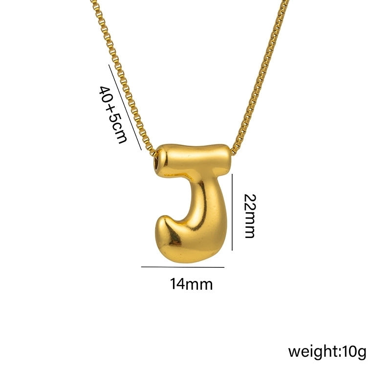 Everful Balloon Bubble Initial Letter Pendant Necklace Titanium Steel Gold Plated Box Chain