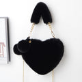 Everful Heart Shaped Faux Fur Handbag With Metal Chain Pom Pom Crossbody Bag
