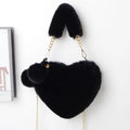 Everful Heart Shaped Faux Fur Handbag With Metal Chain Pom Pom Crossbody Bag