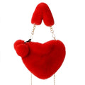 Everful Heart Shaped Faux Fur Handbag With Metal Chain Pom Pom Crossbody Bag