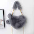 Everful Heart Shaped Faux Fur Handbag With Metal Chain Pom Pom Crossbody Bag
