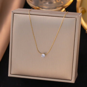 Minimalist Stainless Steel Necklace Gold Plated Geometric Heart Artificial Pearl Zircon Pendant Jewelry For Women