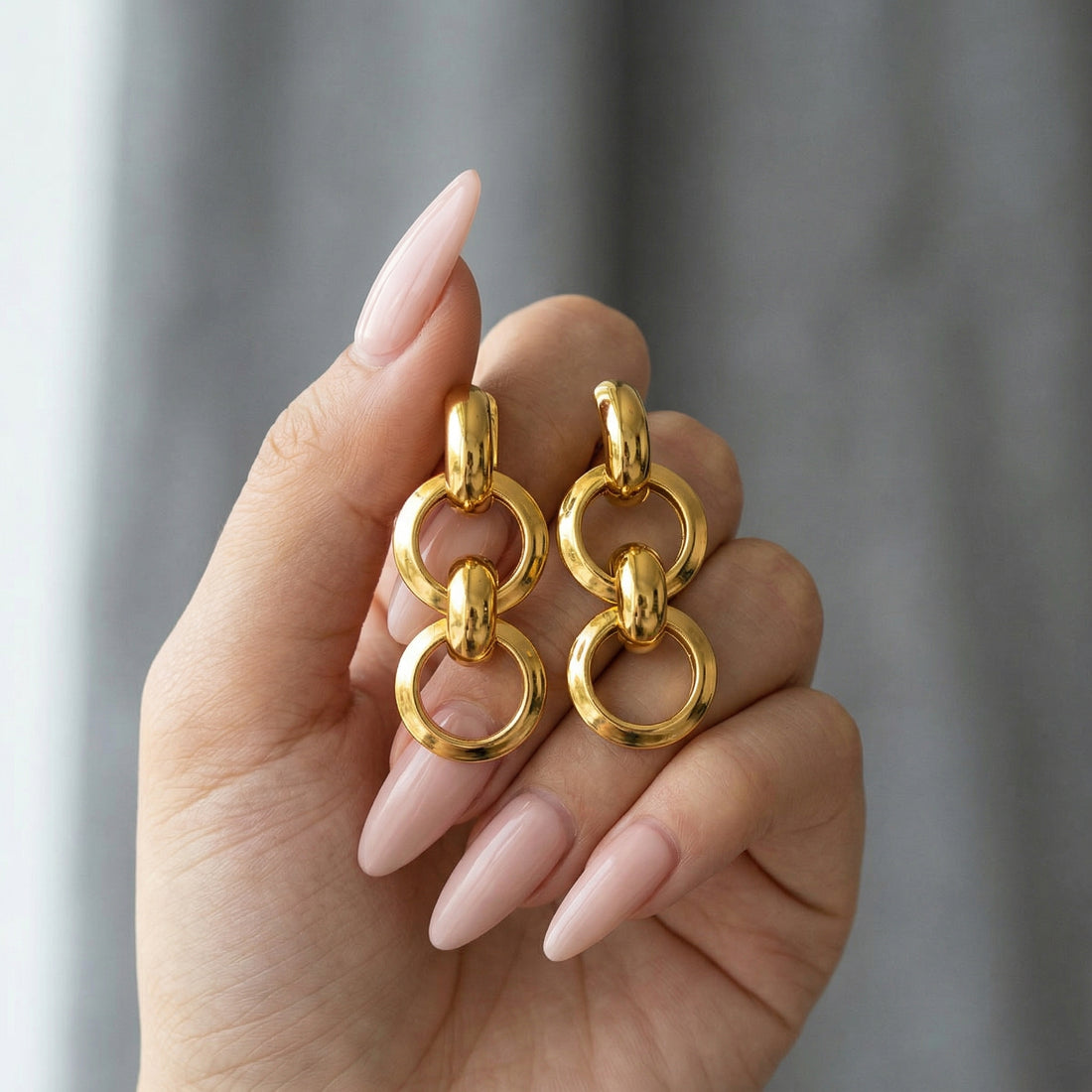 Double Hoop Drop Earrings | 18K Gold Plated Titanium Steel