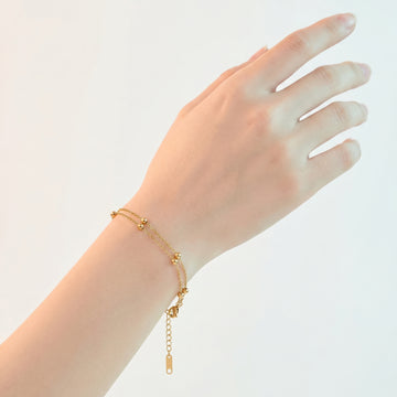18K Gold Plated Stainless Steel Bracelet – Double-Layer Beaded Chain, Dainty Ball Station Bracelet, Waterproof