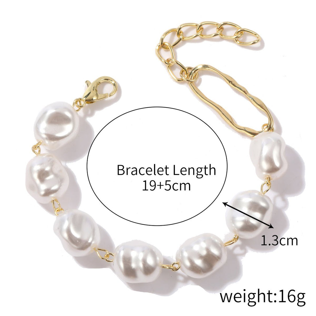 Chunky Baroque Pearl Bracelet – Large Irregular Pearls with Gold Chain Extender, Statement Jewelry