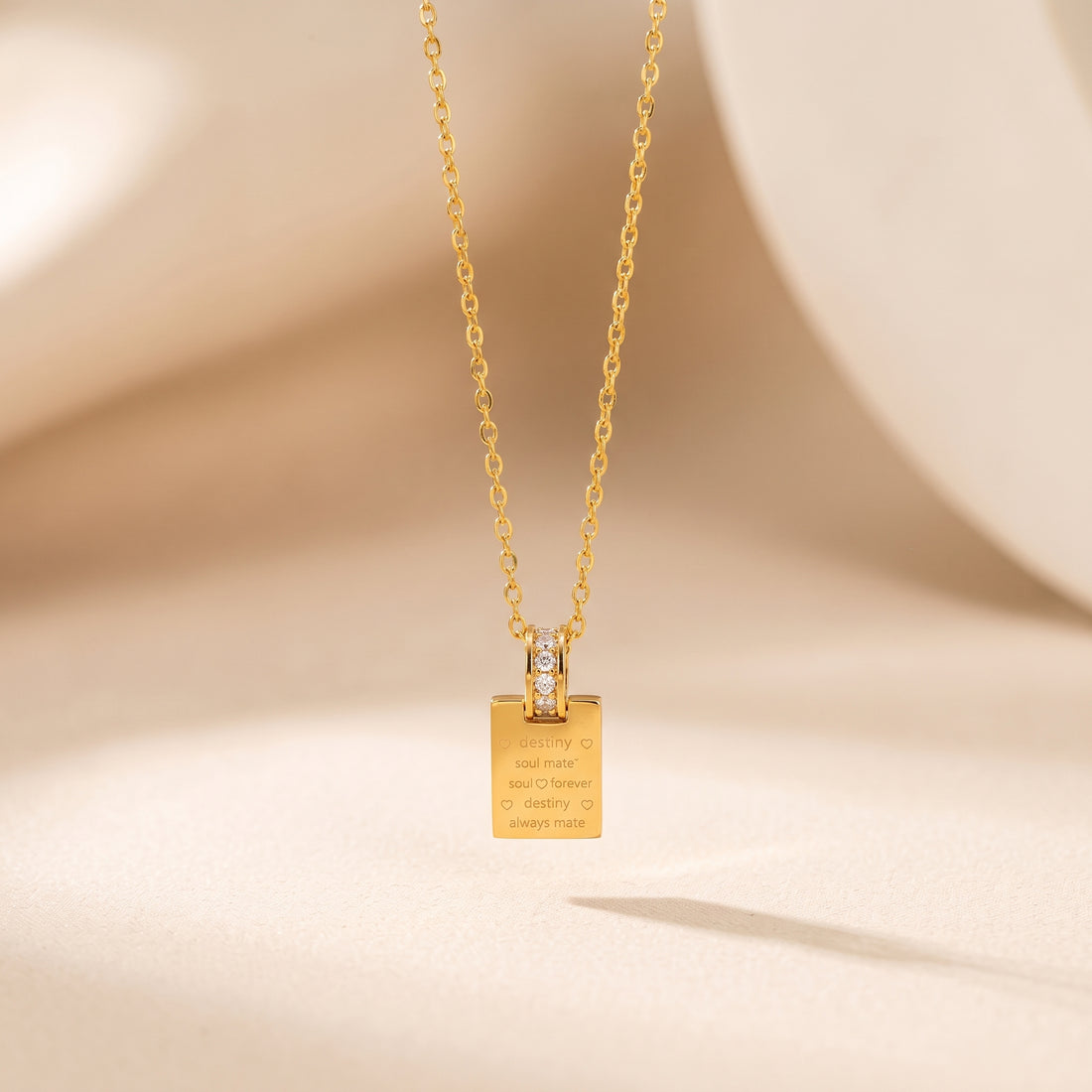 Gold Engraved Tag Necklace  – 18K Gold Plated Stainless Steel