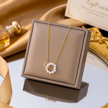 Gold Double Circle Pearl Necklace – 18K Gold Plated Stainless Steel