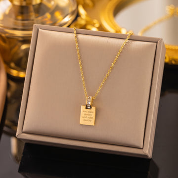 Gold Engraved Tag Necklace  – 18K Gold Plated Stainless Steel