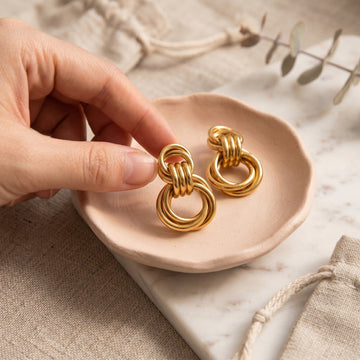 Gold Twisted Knot Drop Earrings – Retro Geometric
