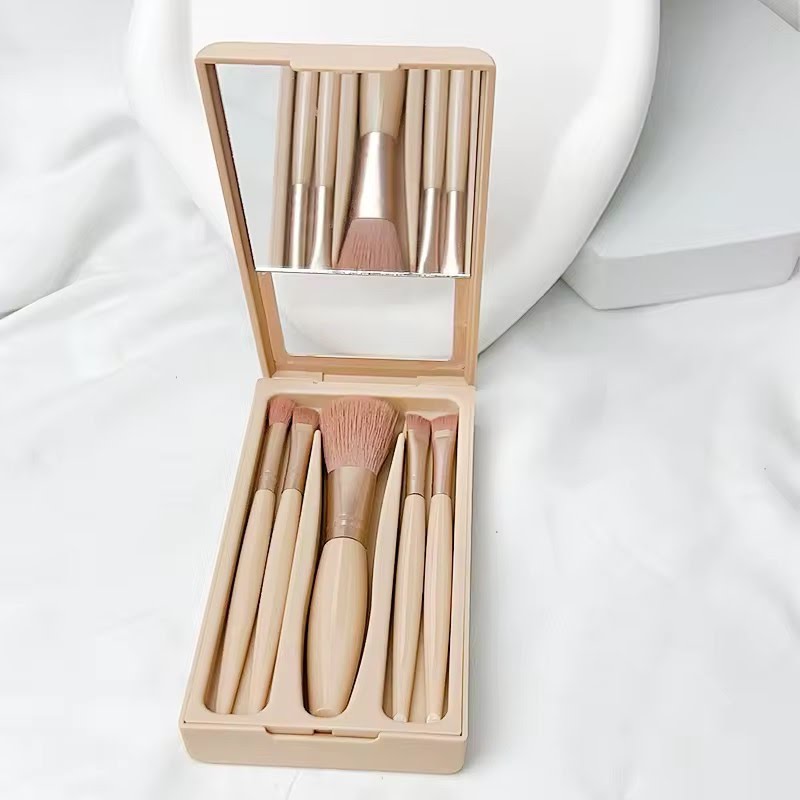 Compact Travel Makeup Brush Set with Mirror