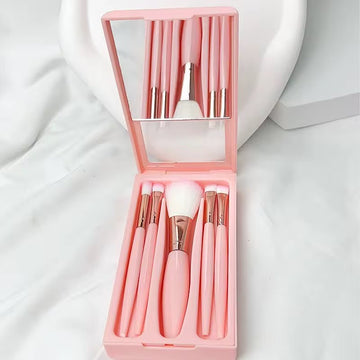 Compact Travel Makeup Brush Set with Mirror