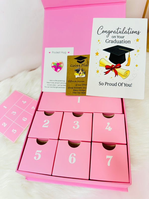 Personalized Graduation Advent Calendar | 7 Drawer Gift Countdown Boxes for Her