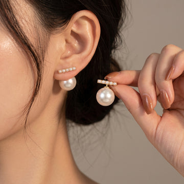 Minimalist Pearl Drop Earrings – Geometric Bar Studs