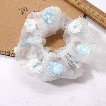 Korean Style Floral Organza Scrunchie – Large Intestine Hair Tie
