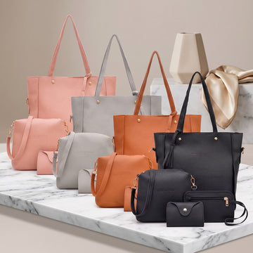 4-Piece Women's Tote Bag Set – PU Leather Handbag, Crossbody Bag, Clutch & Card Holder Combo