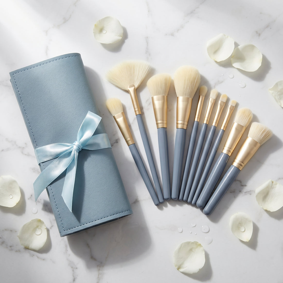 10Pcs Makeup Brush Set with Pouch – Soft Bristle Brushes