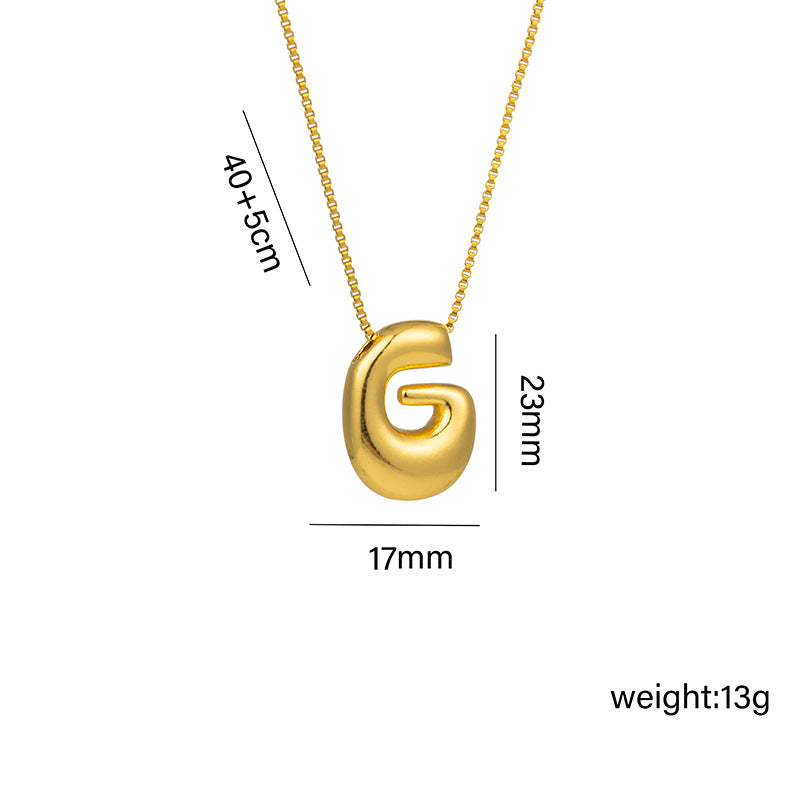 Everful Balloon Bubble Initial Letter Pendant Necklace Titanium Steel Gold Plated Box Chain