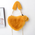 Everful Heart Shaped Faux Fur Handbag With Metal Chain Pom Pom Crossbody Bag