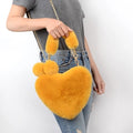 Everful Heart Shaped Faux Fur Handbag With Metal Chain Pom Pom Crossbody Bag