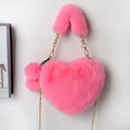 Everful Heart Shaped Faux Fur Handbag With Metal Chain Pom Pom Crossbody Bag