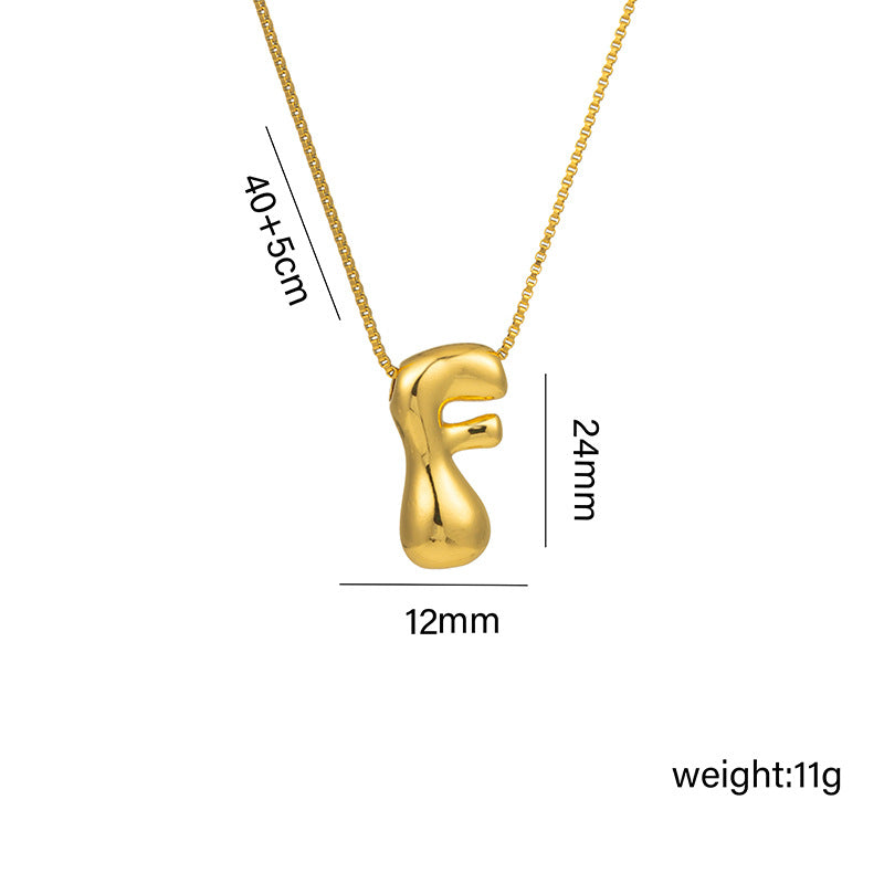 Everful Balloon Bubble Initial Letter Pendant Necklace Titanium Steel Gold Plated Box Chain
