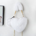 Everful Heart Shaped Faux Fur Handbag With Metal Chain Pom Pom Crossbody Bag