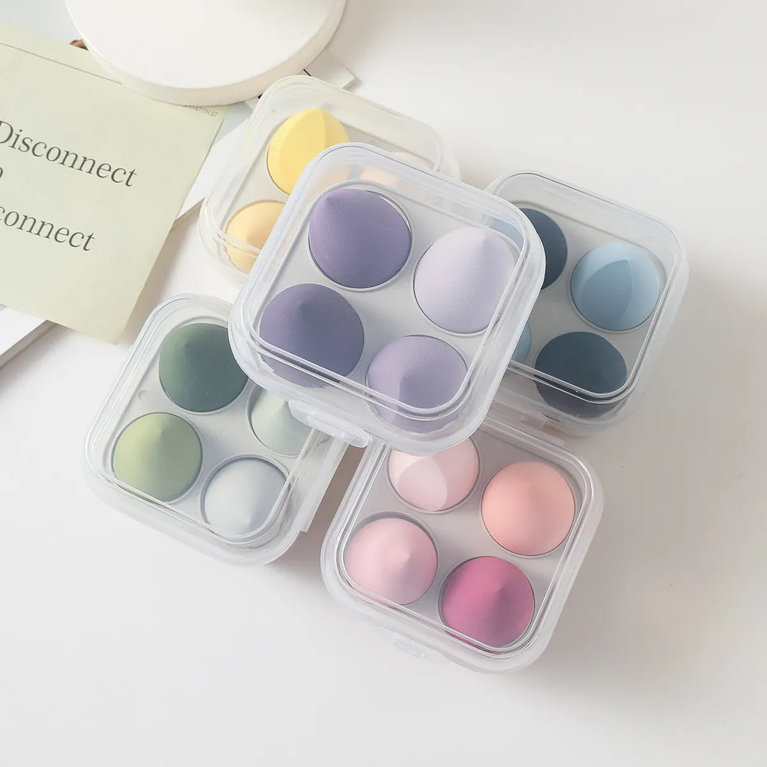 Everful Hydrophilic Polyurethane Makeup Sponges With Storage Box Macaron Colors
