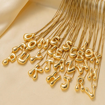 Everful Balloon Bubble Initial Letter Pendant Necklace Titanium Steel Gold Plated Box Chain