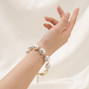 Chunky Baroque Pearl Bracelet – Large Irregular Pearls with Gold Chain Extender, Statement Jewelry