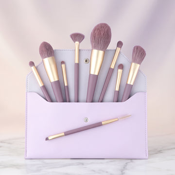 9Pcs Makeup Brush Set with Pouch – Soft Fiber Bristles