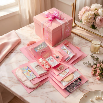 PErsonalized Explosion Box Gift | Personalized Pink Surprise Gift Box for Her | Self Care Hamper