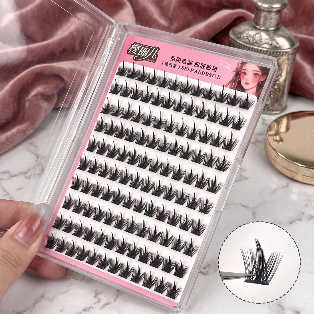 12mm Cluster Lashes – Self-Adhesive, No Glue Needed
