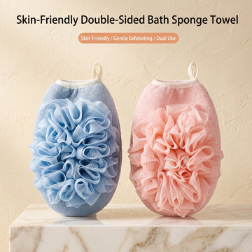 Skin-Friendly Double-Sided Bath Sponge Towel – Exfoliating Mesh Flower Scrubbing Mitt