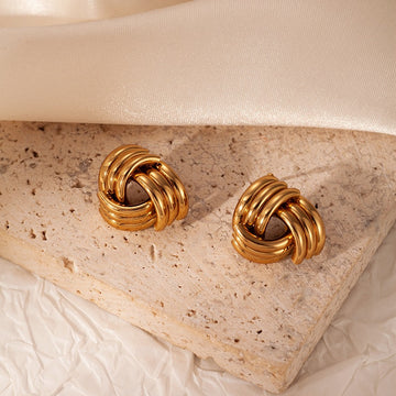 Chunky Gold Woven Knot Stud Earrings | 18K Gold Plated