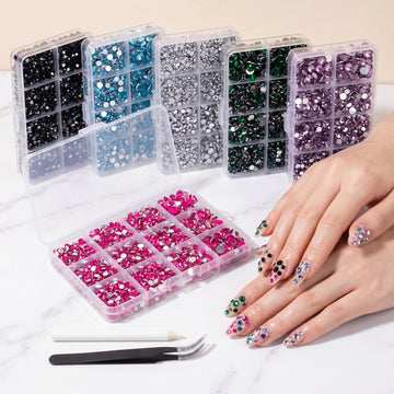 Nail Rhinestone Kit – 6 Color Gems with Tweezers & Pen