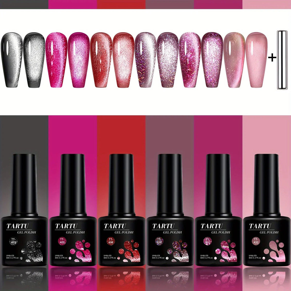 6pcs 8ml Cat Eye Gel Nail Polish Set, 6 Colors Gel Polish Kit LINEA AURA