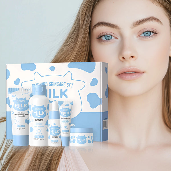 LAIKOU Milk Glowing Skincare Set 5pcs Hydrating Smoothing Improve Texture Reveal Radiance Refine Firmness
