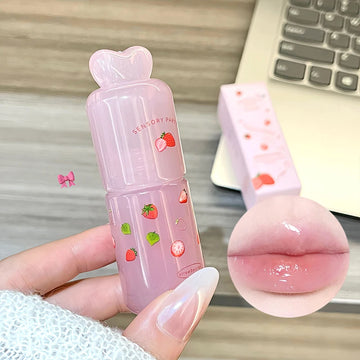 Peach Pink Jelly Water Light Glass Lip Gloss Lasting Non-sticky Strawberry Lipgloss Waterproof Moisturizing Plumping Lips Makeup