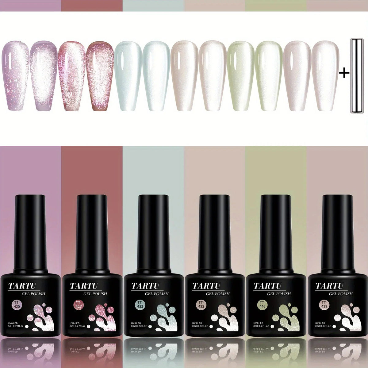 6pcs 8ml Cat Eye Gel Nail Polish Set, 6 Colors Gel Polish Kit LINEA AURA