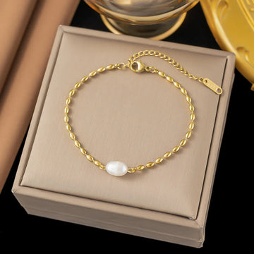 Gold Pearl Bead Chain Bracelet – 18K Gold Plated Stainless Steel