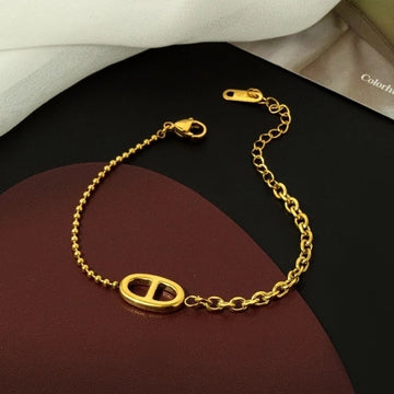 18K Gold Plated Oval Link Bracelet – Mixed Bead & Cable Chain, Stainless Steel, Waterproof