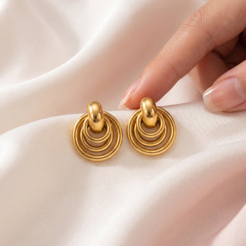 Gold Triple Ring Drop Earrings – Concentric Circle