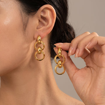 Double Hoop Drop Earrings | 18K Gold Plated Titanium Steel