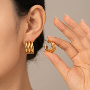 Chunky Triple Layer Gold Hoop Earrings