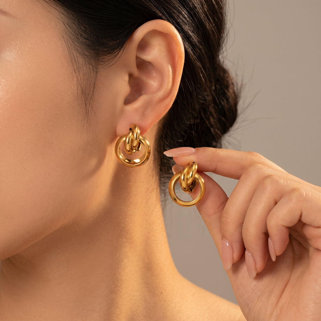 Double Ring Drop Stud Earrings