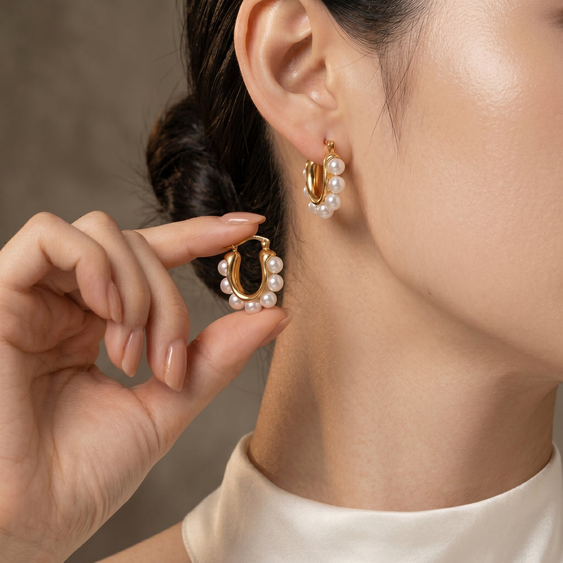 Gold Pearl Hoop Earrings | Huggie Hoops