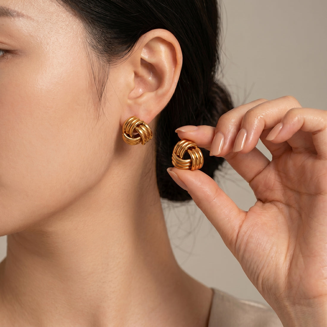Chunky Gold Woven Knot Stud Earrings | 18K Gold Plated